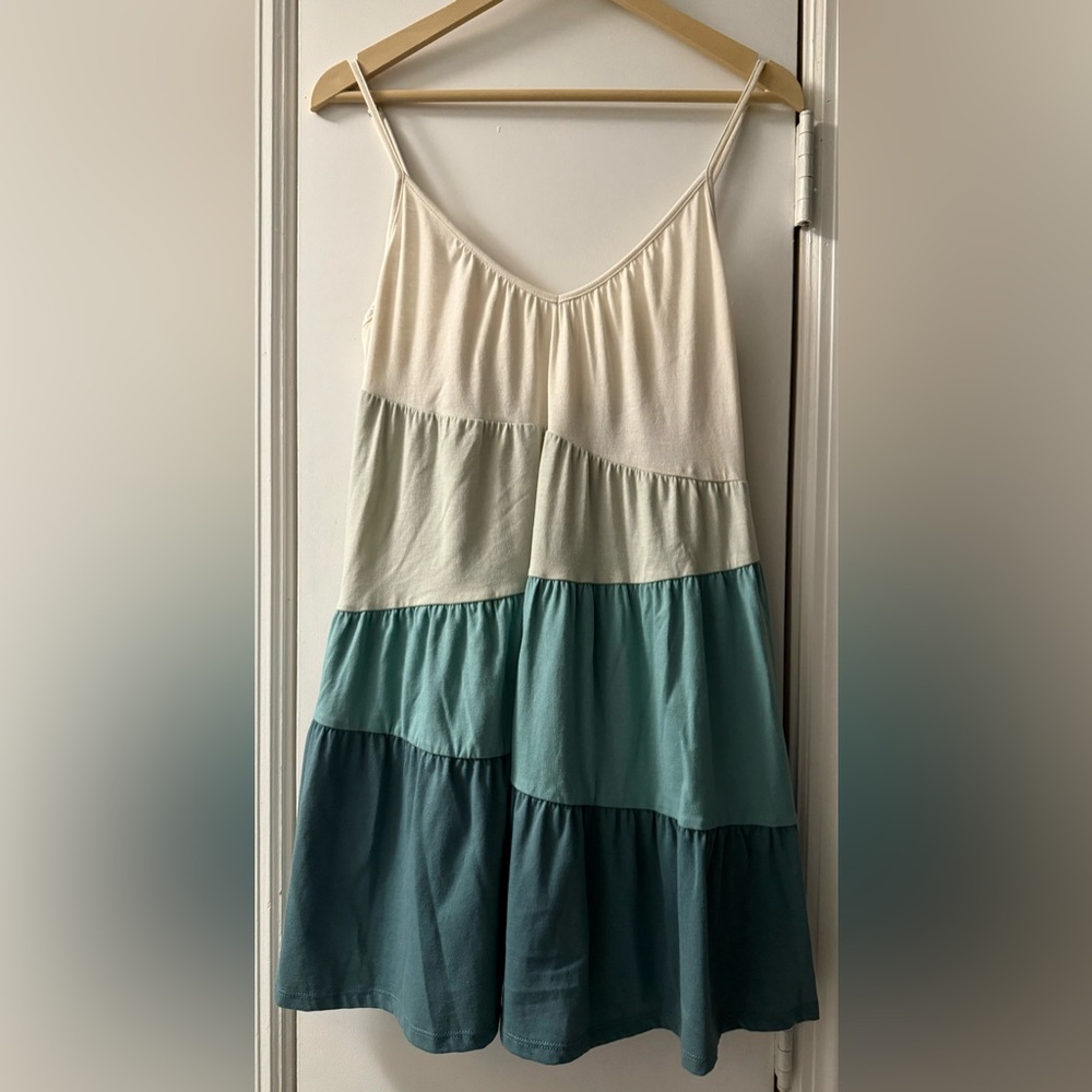 Z Supply White Turquoise Ombré Dress sz M NWOT